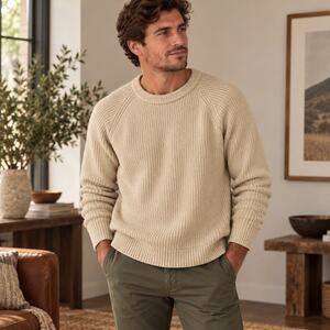 Banana Republic Men's XL Fisherman Sweater Cream Italian Yarn Wool Crew Neck Top